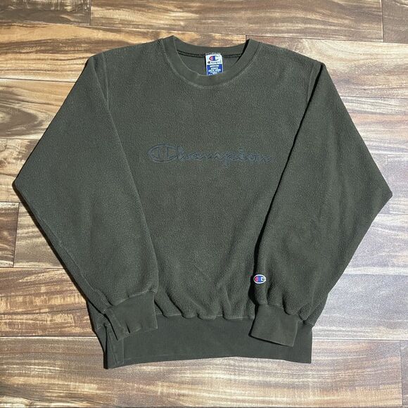 Vtg Champion Sweatshirt Men’s M Crewneck Pullover Spell Out Script Logo Green - Picture 1 of 9